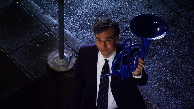 Ted (played by Josh Radnor) holding up the stolen blue french horn to Robin in the finale episode of 'How I Met Your Mother'